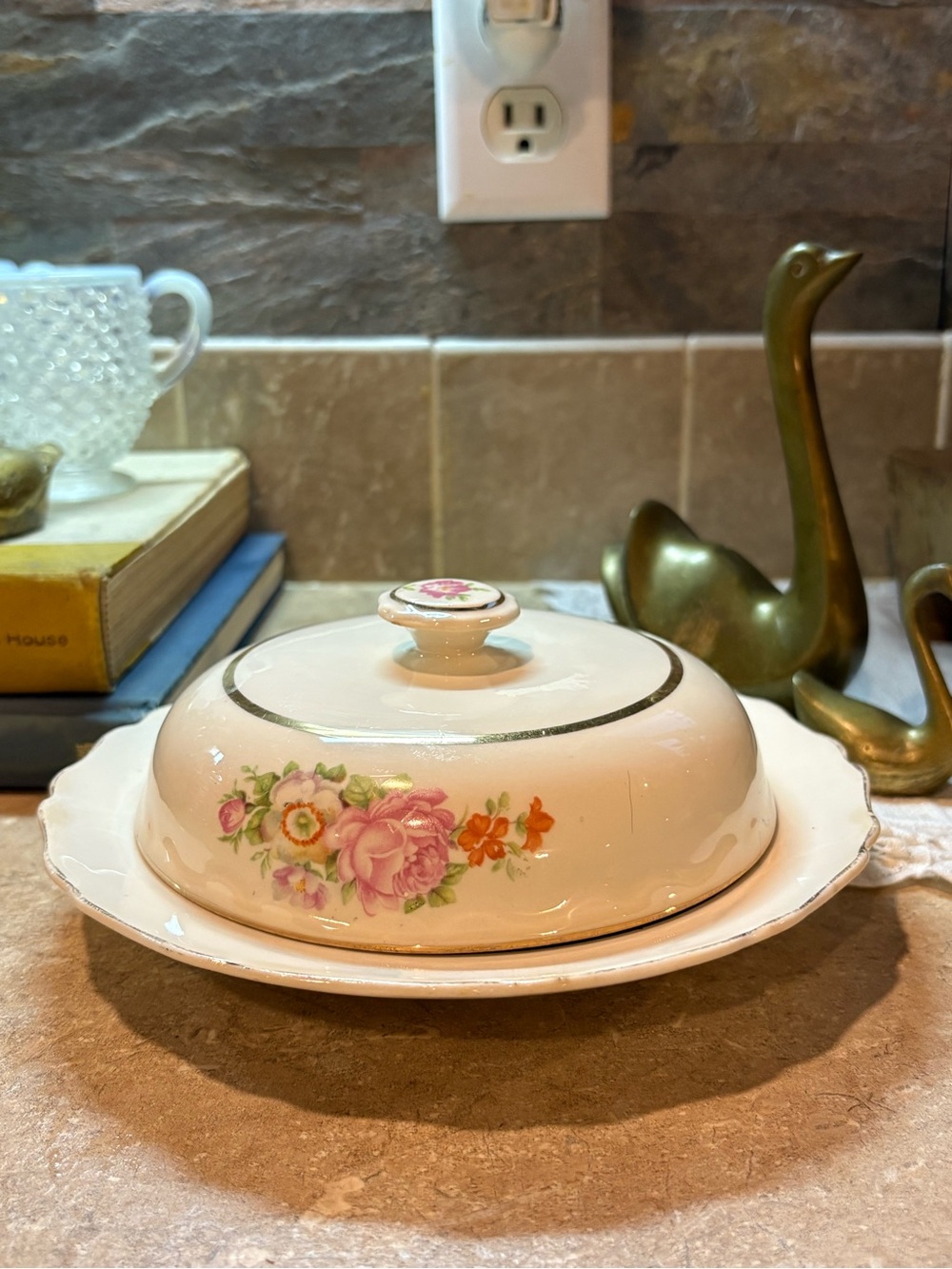 Vintage Keystone Canonsburg Floral Covered Butter Dish 🌸 Cottage Core